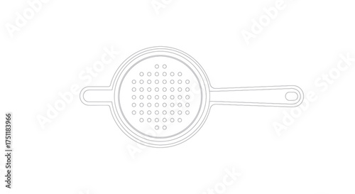 Simple Line Drawing of a Round Metal Strainer with Two Handles.