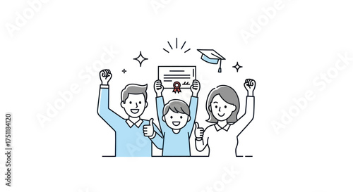 Family Celebrating Graduation with Diploma and Cap Illustration.