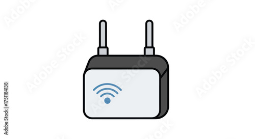Modern Wireless Wi-Fi Router with Dual Antennas and Signal Icon.