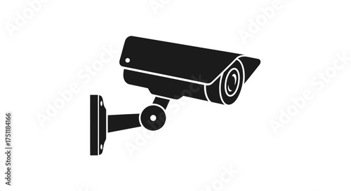 Black Security Camera Mounted on Wall for Surveillance.