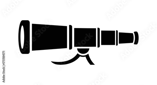 Black Silhouette of a Spyglass Telescope with Stand.