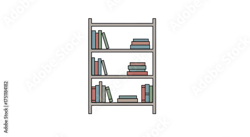 Bookshelf with Books: Three-Shelf Unit Filled with Various Books.