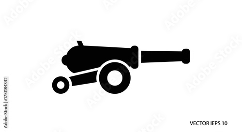 Silhouette of a historical cannon on a carriage.