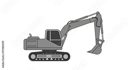 Grey Excavator Heavy Equipment Construction Machine Illustration.