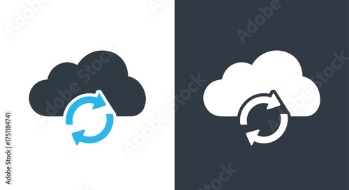 Cloud sync icon for data backup and storage updates - Line and glyph solid icon and logo templete