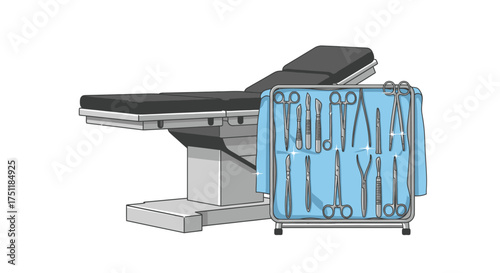 Operating Room Equipment: Surgical Table and Instrument Rack.