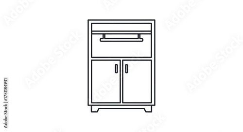 Simple Line Drawing of a Two-Door Cabinet with a Shelf.