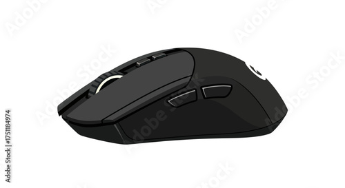 Modern Black Wireless Computer Mouse with Buttons.