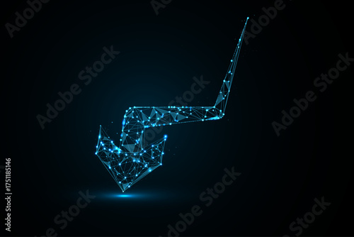 A polygonal wireframe arrow ascends diagonally from the lower left toward the upper right, representing growth and success.
