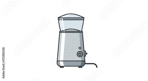 Electric Coffee Grinder with Clear Hopper and Silver Body.