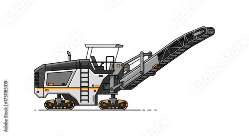 Heavy-Duty Road Milling Machine with Elevated Conveyor Belt.