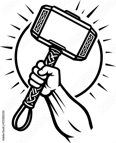Mjolnir Scalable SVG Vector Graphic with Editable Paths and Layers for Web, UI Design, Digital Art, and Print Applications
