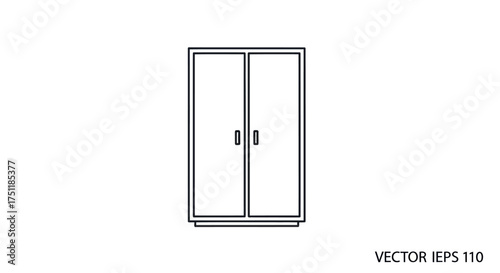 Simple black and white line art illustration of a two-door wardrobe or cabinet.