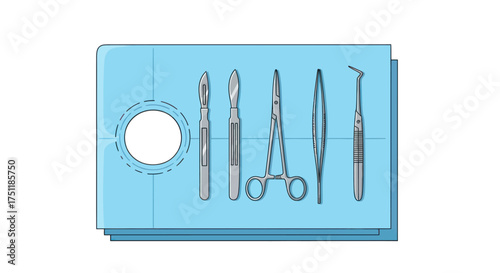 Sterile Surgical Instruments Set on Blue Medical Drape.