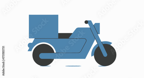 Flat vector illustration of a blue electric delivery motorcycle with a rear cargo container.