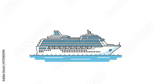Large modern cruise ship sailing on blue water.