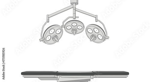 Surgical Operating Room Overhead Lighting System with Three Lamps.