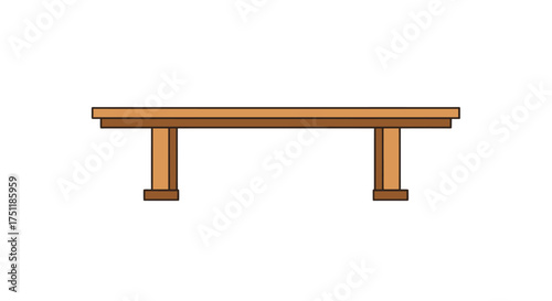 Simple Wooden Bench with Rectangular Legs and Clean Design.