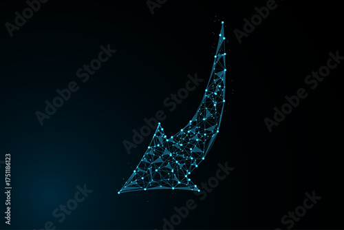 A polygonal wireframe arrow ascends diagonally from the lower left toward the upper right, representing growth and success.