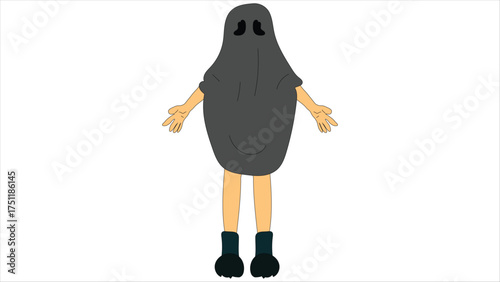  Person Wearing a Black Ghost Sheet Costume Vector