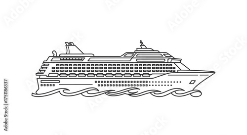 Cruise Ship Line Art Illustration on Water.