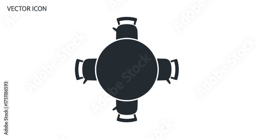 Round Table with Four Chairs Top View Minimalist Design.