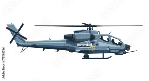 Side profile of a blue-gray military attack helicopter an AH-1 Cobra variant isolated.