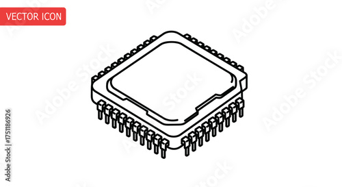 Isometric Outline of a Computer Processor Chip.