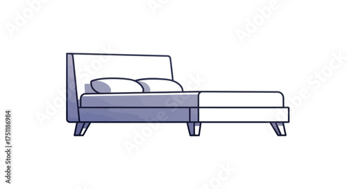 Modern Bed with Two Pillows and Upholstered Frame.