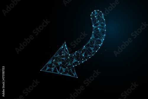 A polygonal wireframe arrow ascends diagonally from the lower left toward the upper right, representing growth and success.