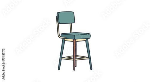 Vintage Teal Bar Stool with Metal Frame and Backrest.