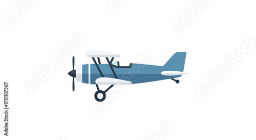 Blue and White Biplane Illustration with Propeller and Wings.