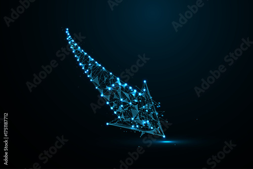 A polygonal wireframe arrow ascends diagonally from the lower left toward the upper right, representing growth and success.