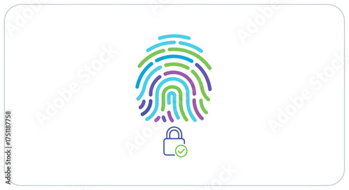 Colorful Fingerprint Icon with Security Lock Symbol.