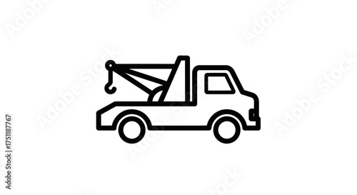 Simple black line art icon of a tow truck for roadside assistance and vehicle recovery.