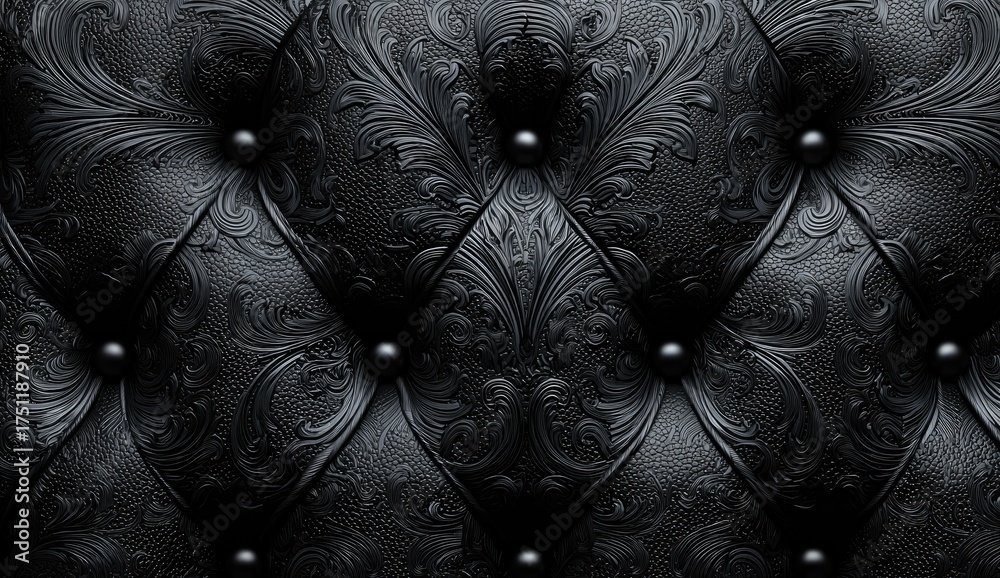 Fototapeta premium Black quilted leather upholstery with intricate detail