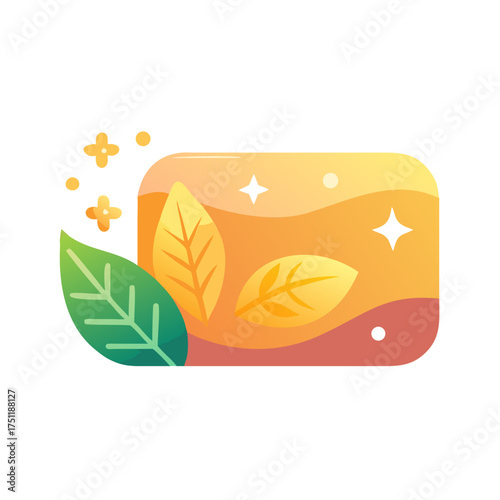Vector illustration of a soap bar with leaves and nature elements for eco-friendly product designs