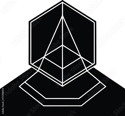 Wireframe hex prism hovering over reflective neon