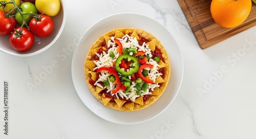 Frito Pie, Overhead View, Colorful Toppings, Mexican Comfort Food, Snack Dish Illustration
