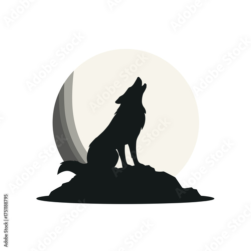 Wolf silhouette howling at bright full moon creating mysterious night scene in nature