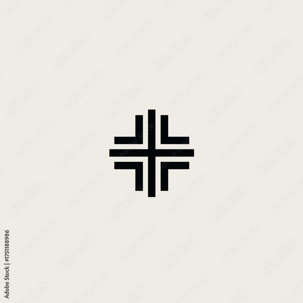 Fototapeta premium Minimal black layered cross symbol with lines representing symmetry gothic and mysterious halloween art