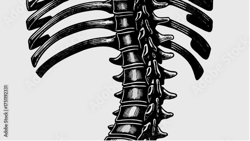 Detailed vintage anatomical illustration of human spine and ribcage for medical education and healthcare design