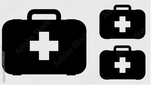 Emergency medical supplies kit icons for healthcare, safety, and first aid preparedness situations needs