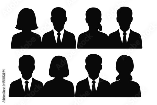 Diverse group of professional business people silhouettes used as generic user profile avatars