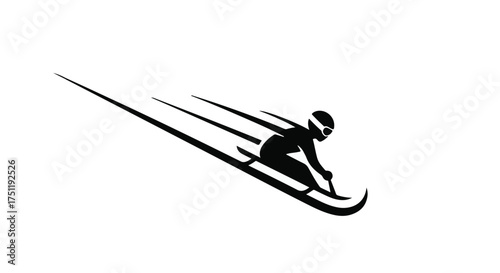 Dynamic silhouette of a skier speeding downhill with motion blur.