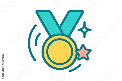 Gold medal award symbolizing victory and success featuring a ribbon and star design