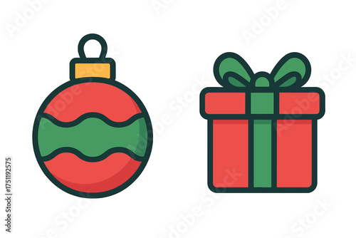 Festive Christmas bauble and wrapped gift box for holiday celebrations