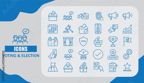 Voting and Election Icon Set Featuring Ballot, Poll, Candidate, and Democracy Symbols