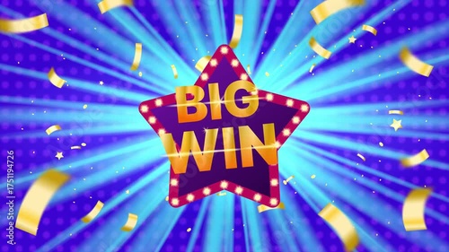 Big Win Celebration Screen with Confetti and Star Lights