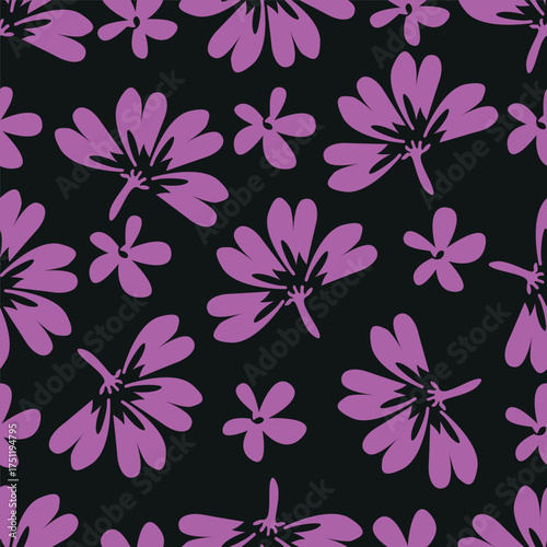 Floral botanical vector texture pattern with flowers and leaves. Seamless pattern can be used for wallpaper, pattern fills, web page background, surface textures.
